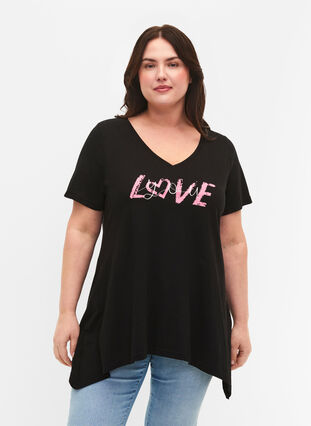 T-skjorte av bomull med korte ermer, Black LOVE, Model image number 0