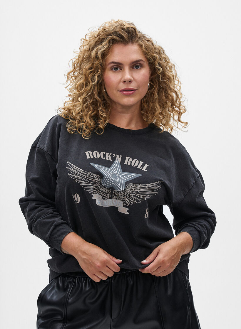 Vasket genser med statement-trykk, Grey Acid Washed, Model