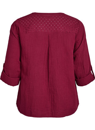 Zizzi Bluse i bomullsmuslin med broderi anglaise, Mørk Bordeaux, Packshot image number 1