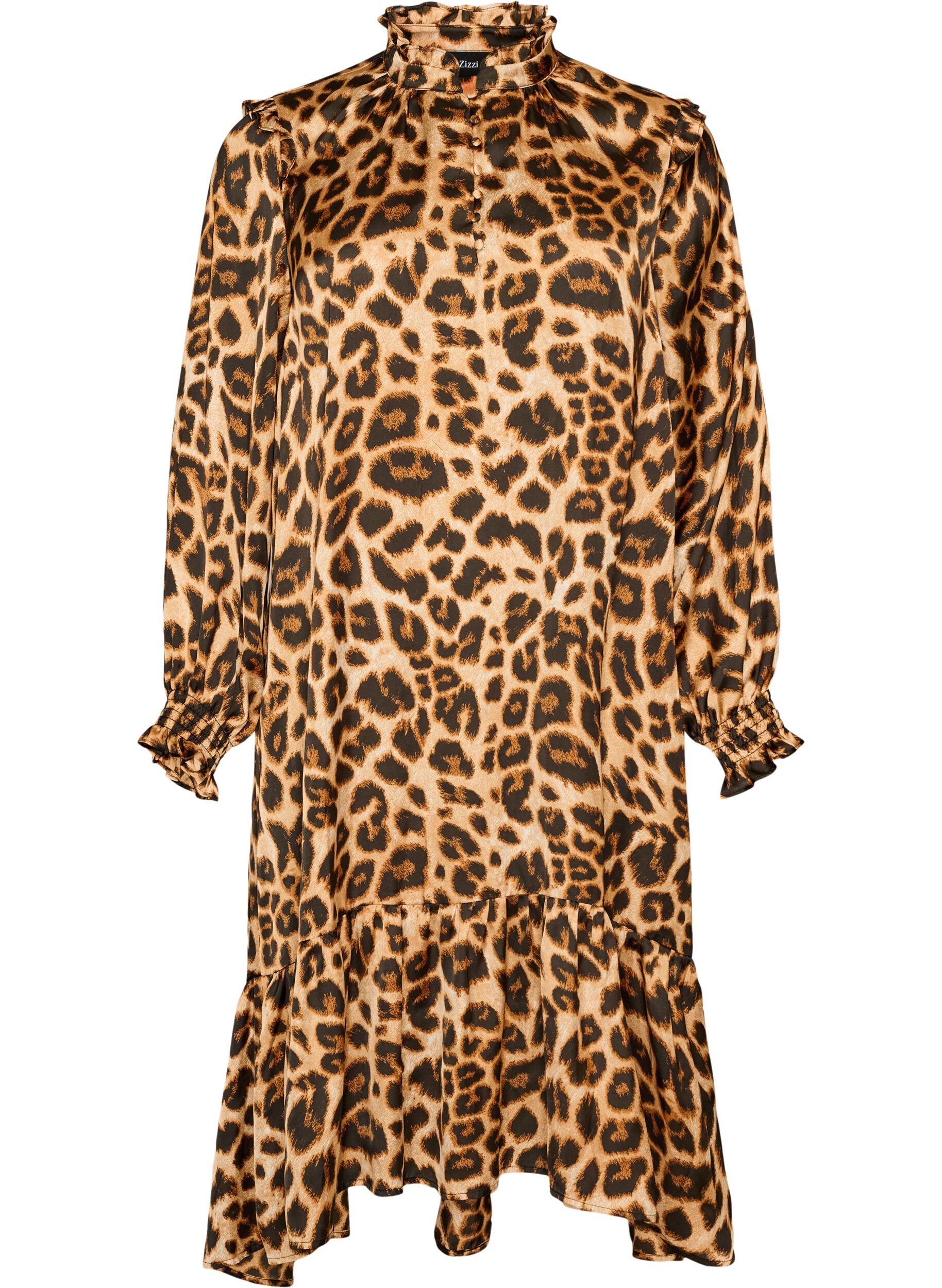 ZizziKjole med leopardtrykk og volangdetaljer, Brun, Packshot image number 0