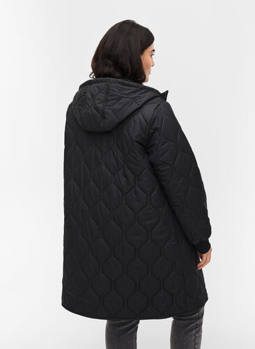 Quiltet jakke med hette og store lommer, Black, Model image number 1