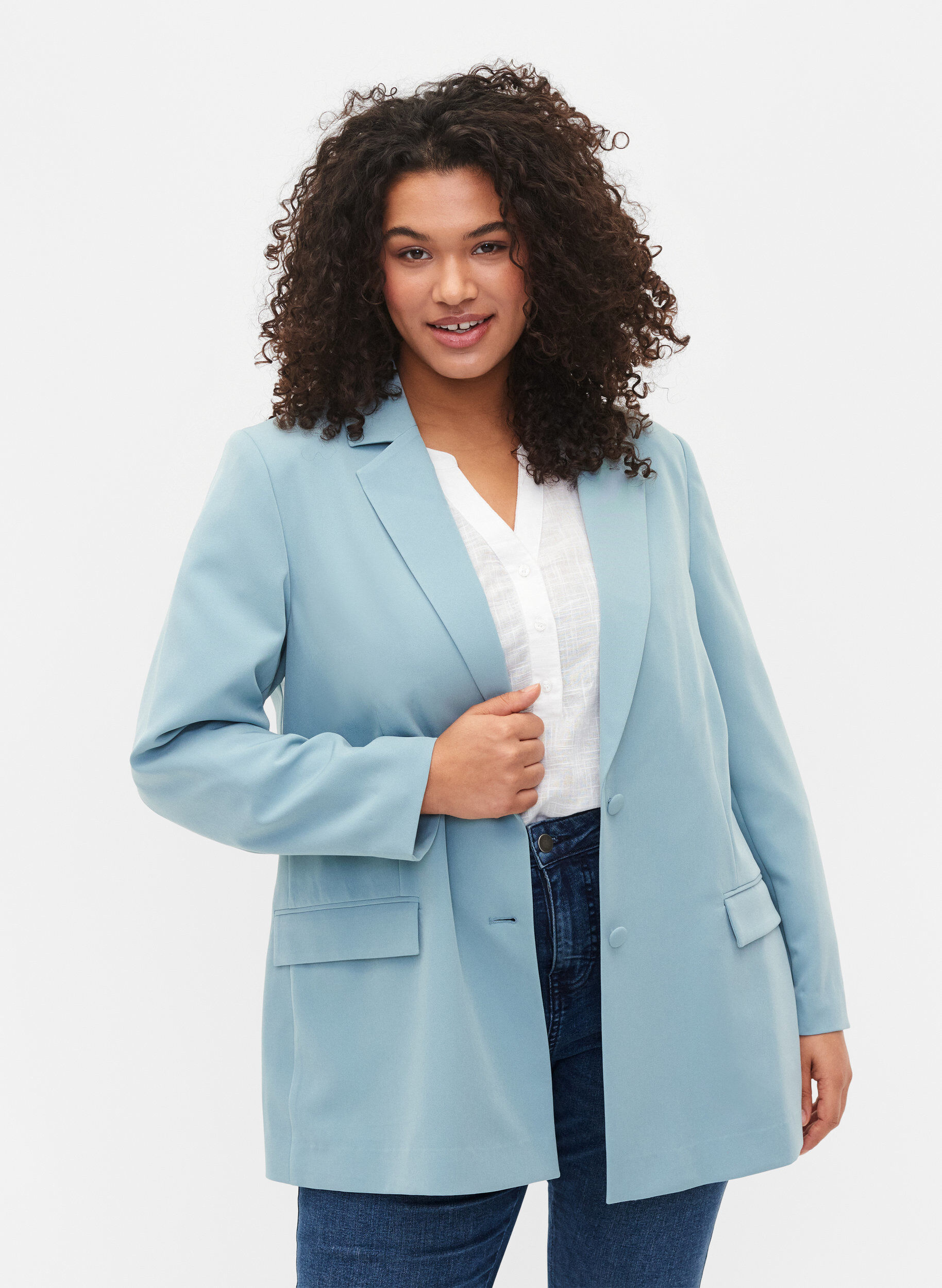 Zizzi Klassisk blazer med knappelukking, Citadel, Model image number 0