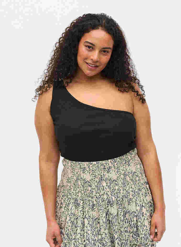 Topp med one-shoulder i bomull, Black, Model