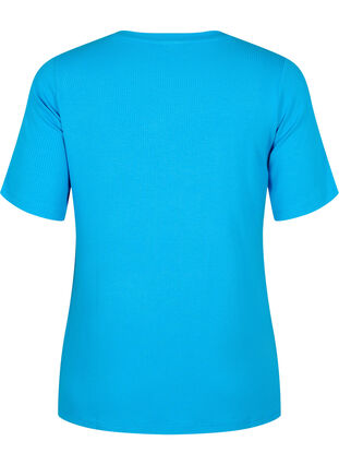 T-skjorte i viskose med ribbet struktur, Ibiza Blue, Packshot image number 1