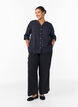 Bluse i bomull med V-hals, Svart, Model image number 1