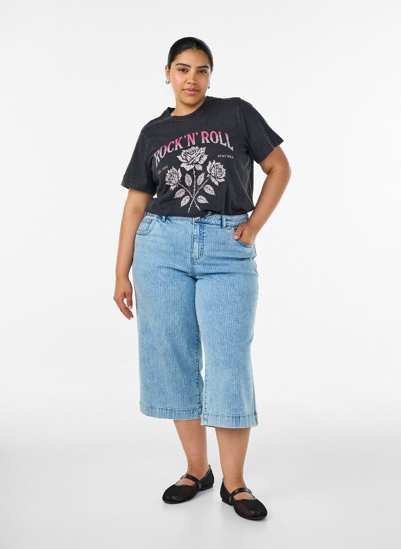 T-skjorte i &oslash;kologisk bomull med rockprint, Svart, Model image number 1