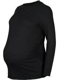 Langermet, ribbestrikket bluse i mammamodell, Black