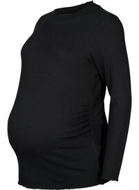 Langermet, ribbestrikket bluse i mammamodell