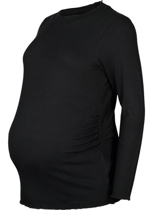 Langermet, ribbestrikket bluse i mammamodell, Black, Packshot image number 0