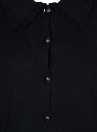 Strikket cardigan med volangkrage og lommer, Black, Packshot image number 2