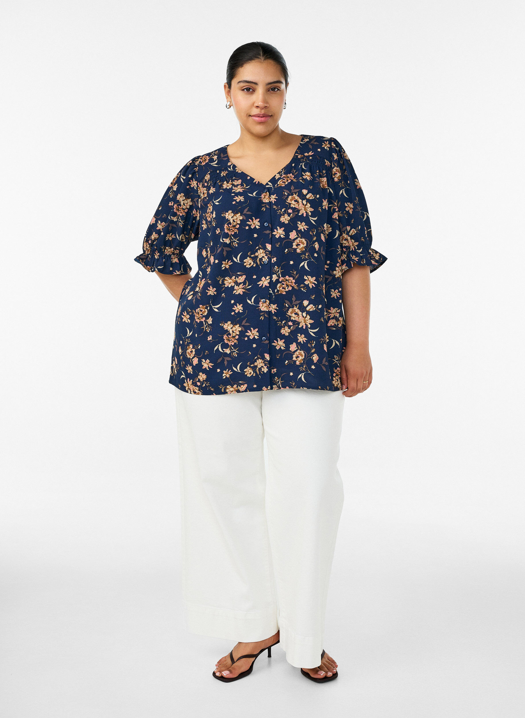 ZizziSkjortebluse med 1/2 ermer, Bl&aring;, Model image number 1