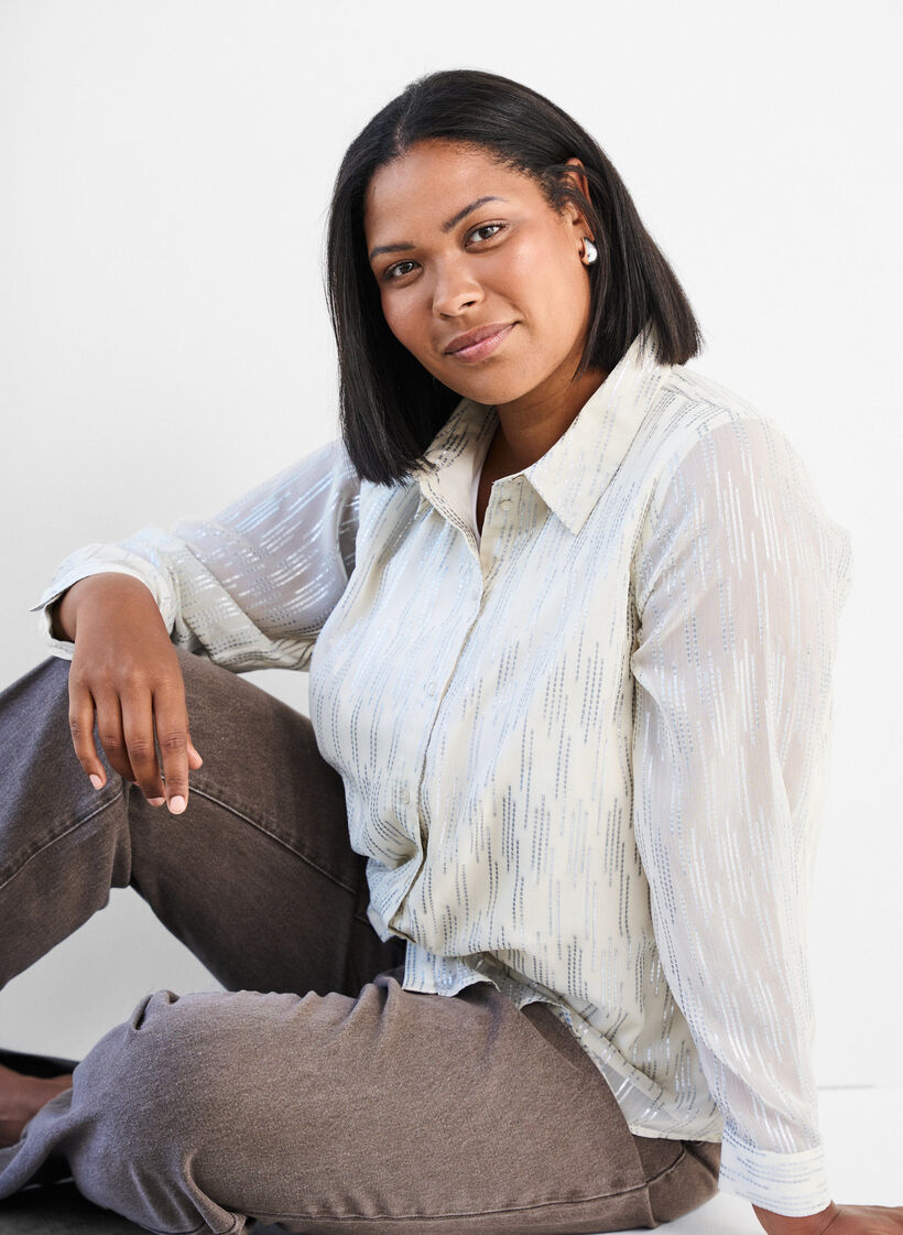 Skjorte med glitrende mønster, Vanilje, Model image number 3
