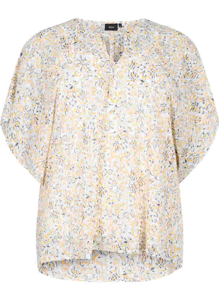 Mønstrete bluse med knyting og korte ermer, Icicle Flower AOP, Packshot image number 0