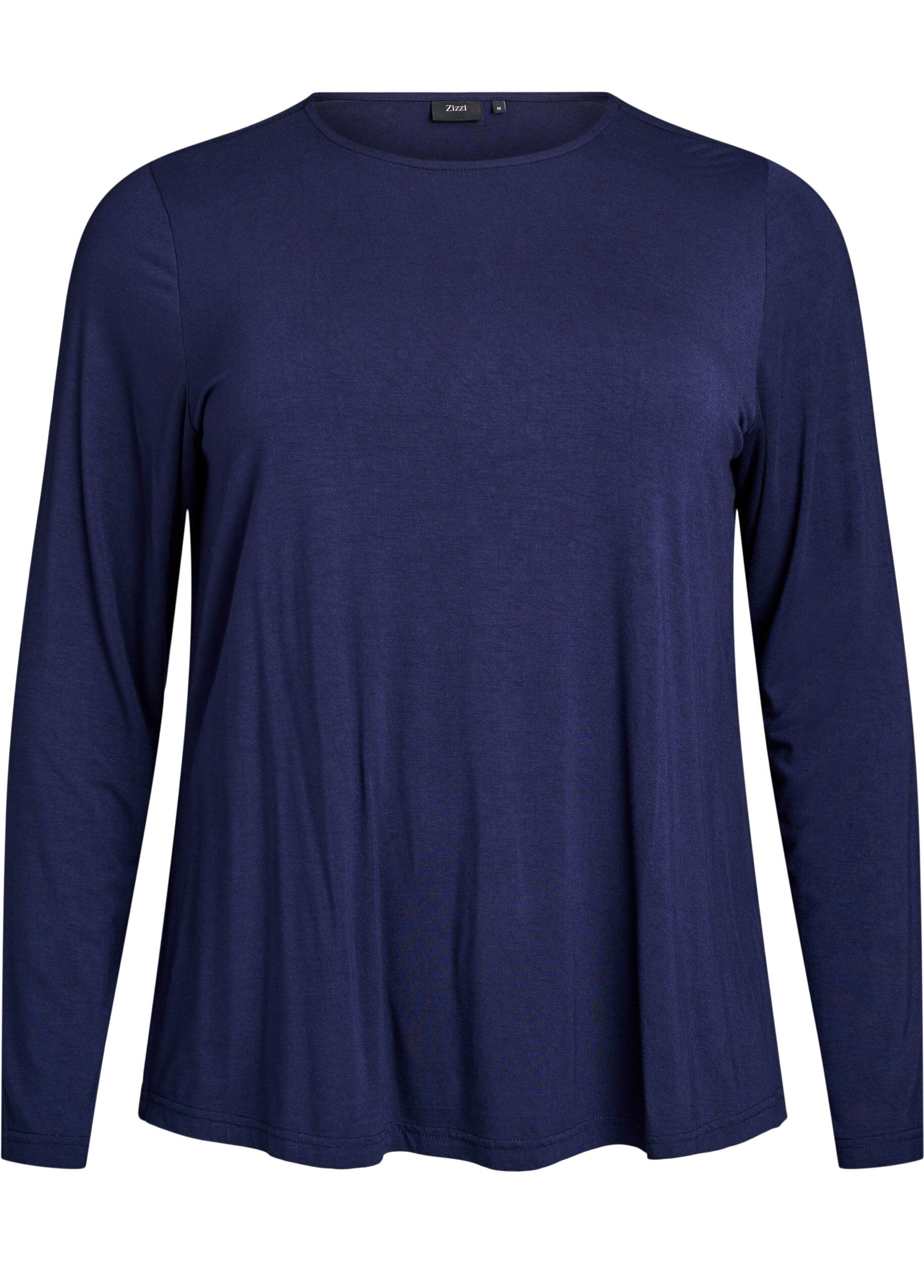 ZizziEnsfarvet bluse med lange ermer, Bl&aring;, Packshot image number 0
