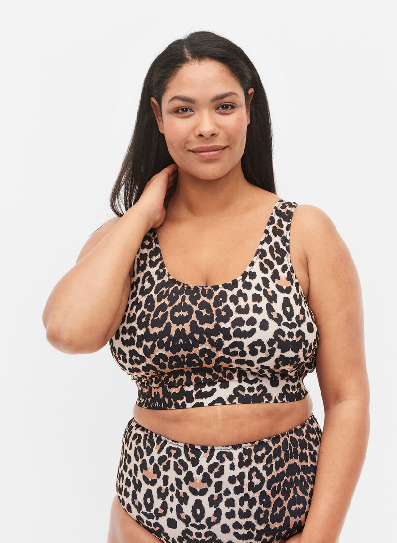 Mønstrete bikinitopp med rund hals, Leo, Model image number 0