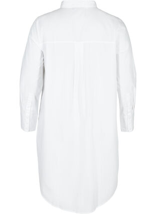 Lang bomullsskjorte med lomme på brystet, White, Packshot image number 1
