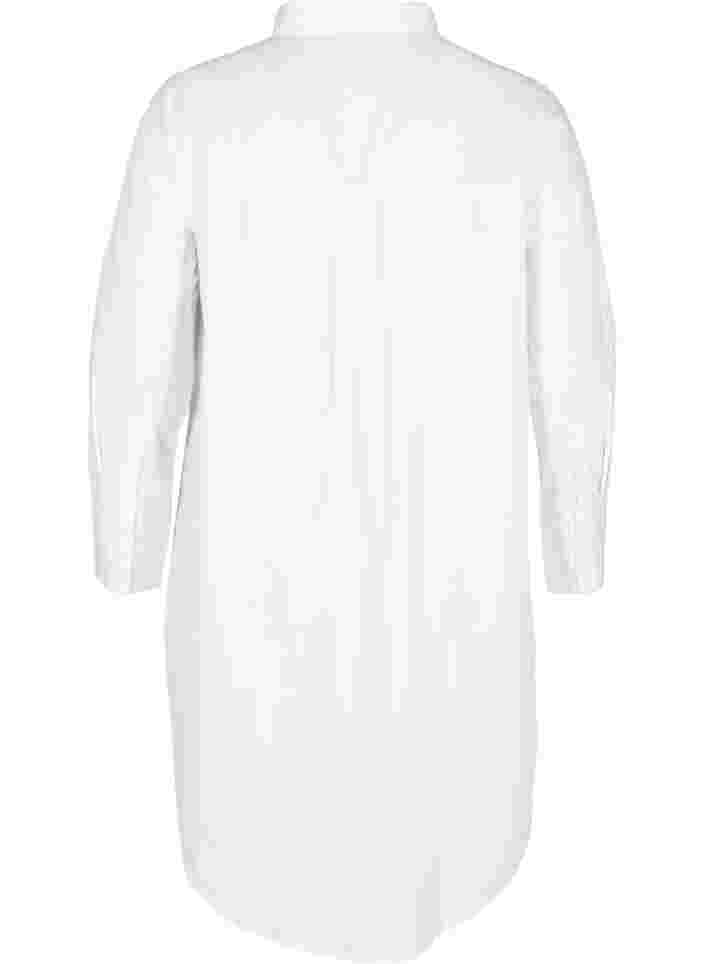 Lang bomullsskjorte med lomme på brystet, White, Packshot image number 1