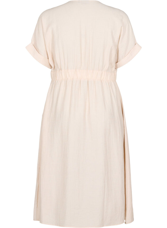 Midikjole i lin og viskose med splitt foran, Beige, Packshot image number 1