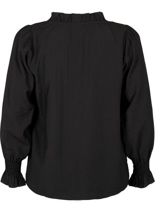 Zizzi Langermet viskosebluse med rynkedetaljer, Black, Packshot image number 1
