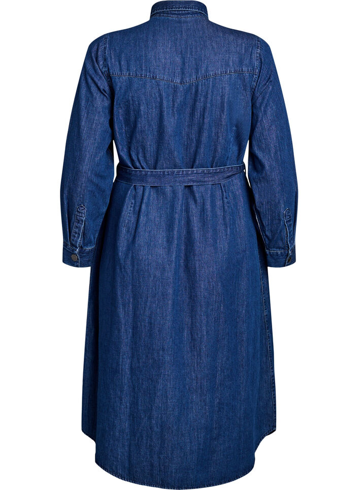 Mididenimkjole med knytebelte, Dark Blue Denim, Packshot