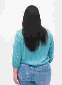 Ensfarget bluse med 3/4-ermer, Brittany Blue Mel., Model