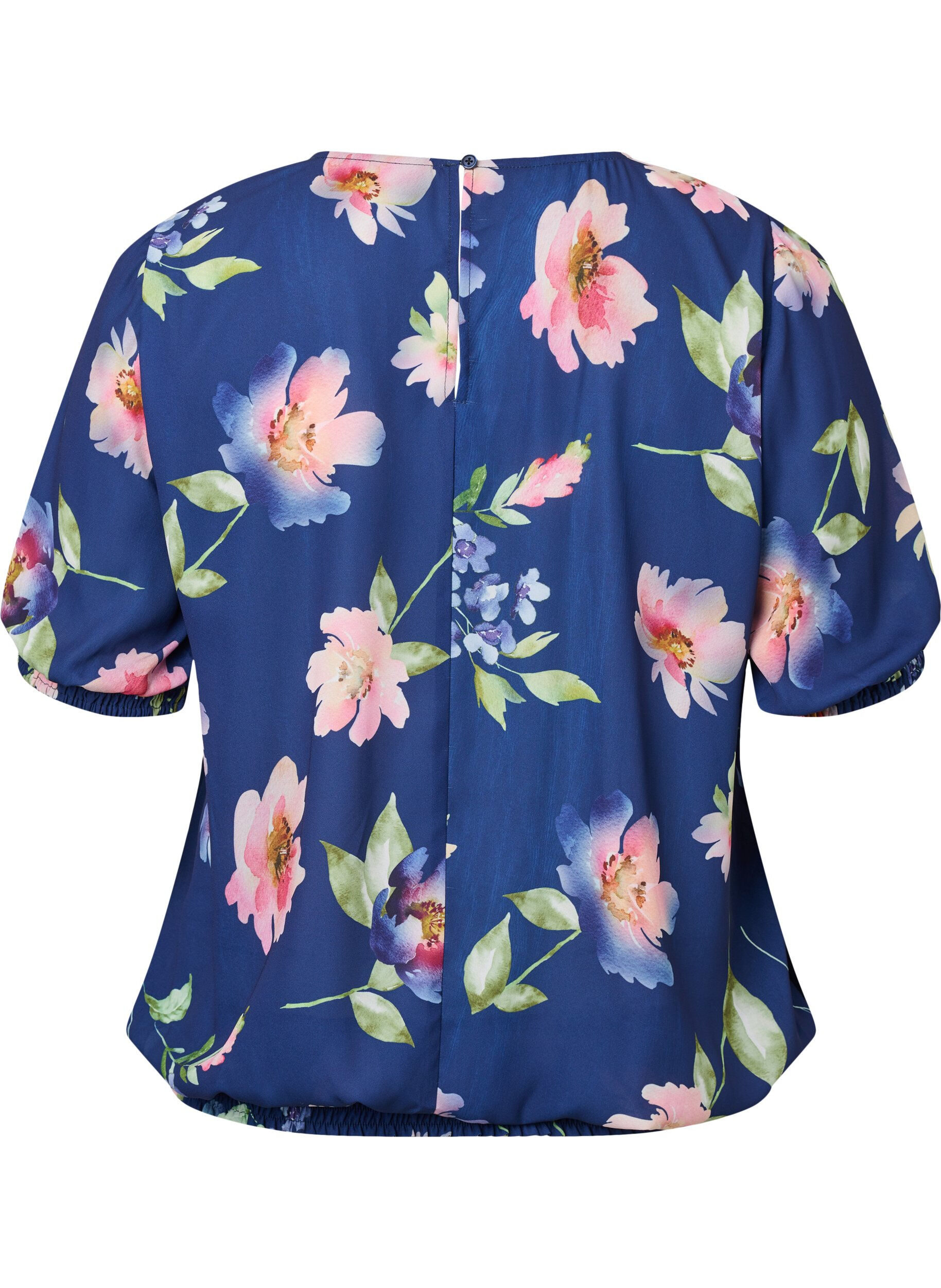 Zizzi Blomstret bluse med vaffels&oslash;m, Blueprint Flower AOP, Packshot image number 1