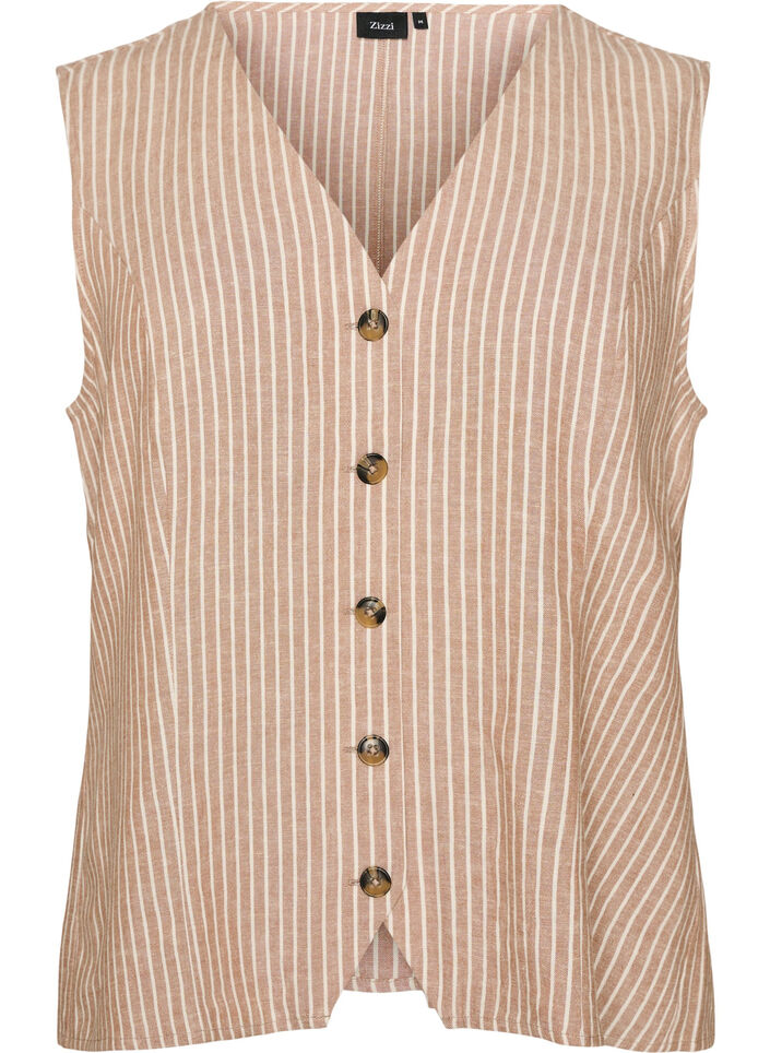 Stripete vest i lin og viskose, Beige, Packshot image number 0