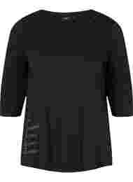 T-skjorte i bomull med 3/4-ermer, Black LOUNGE