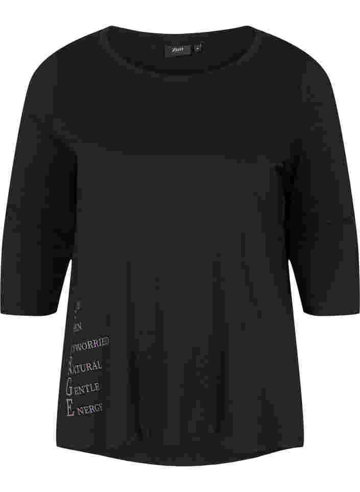 T-skjorte i bomull med 3/4-ermer, Black LOUNGE, Packshot image number 0