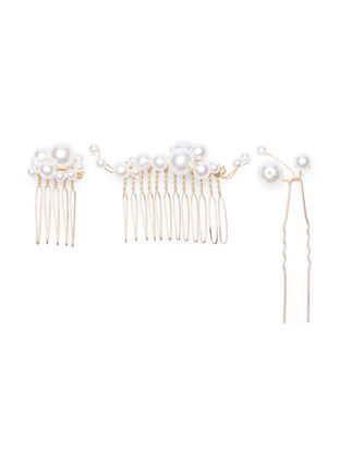 3 stk. hårspenner med perler, Pearl, Packshot image number 0