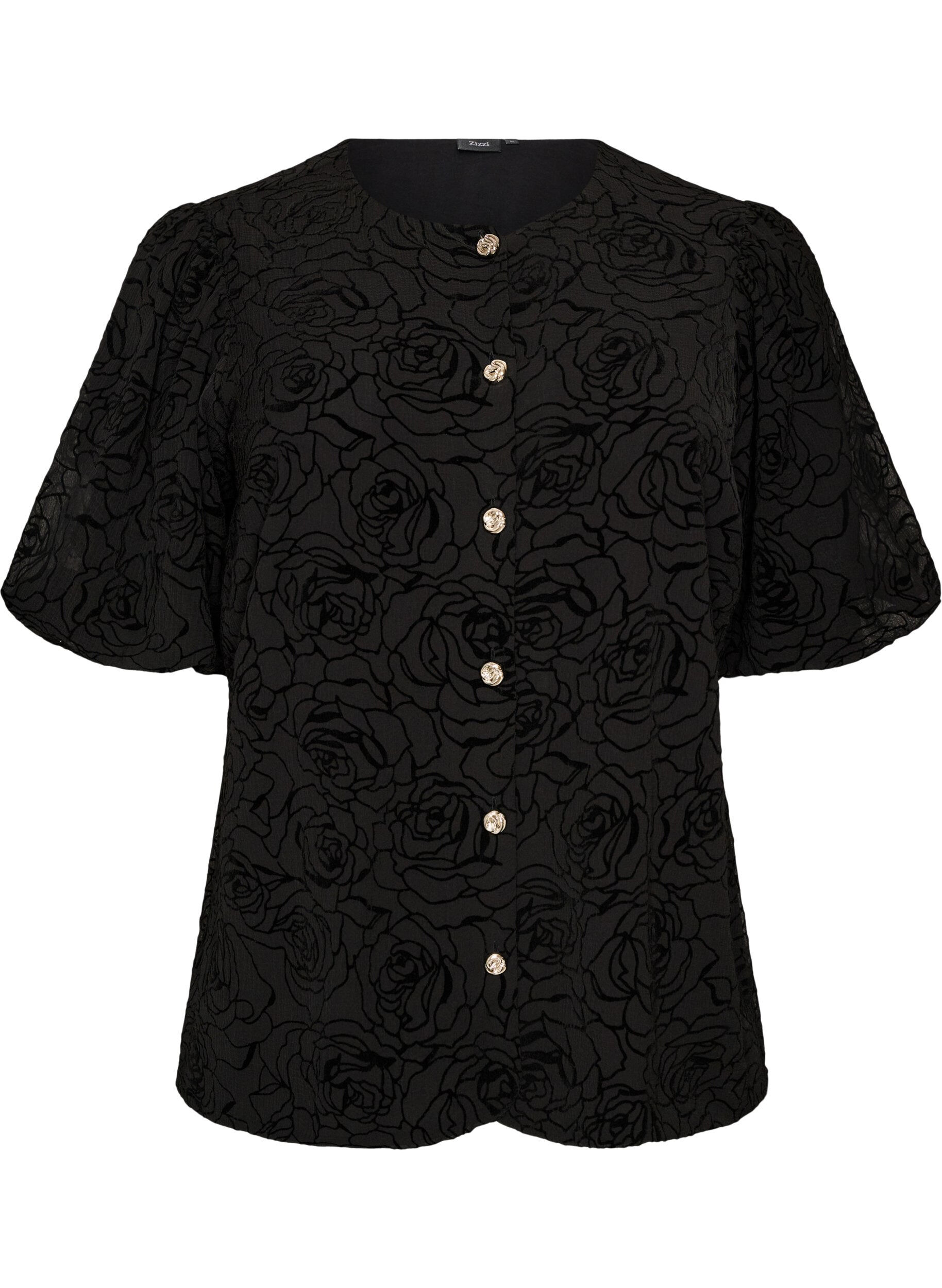 Bluse med blomstertrykk og ballongermer