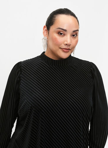 Strukturmønstret kjole i velur, Black, Model image number 2