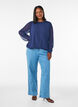 Chiffonbluse med gjennomsiktige ermer, Bl&aring;, Model image number 1