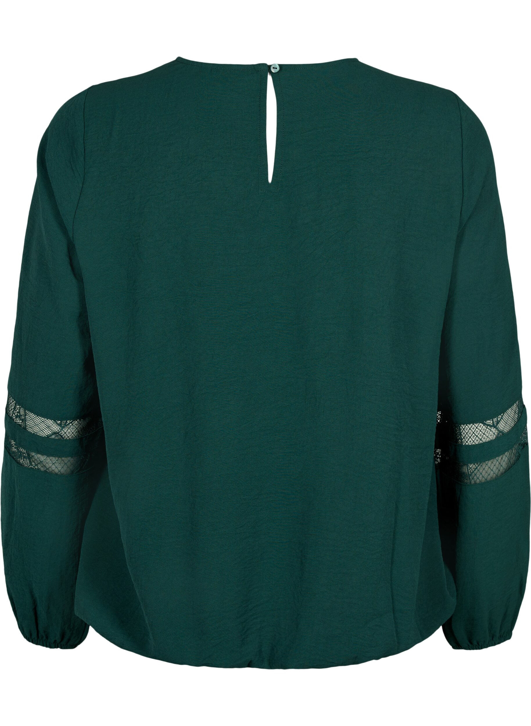 Zizzi Bluse med lange ermer og blonder, Scarab, Packshot image number 1