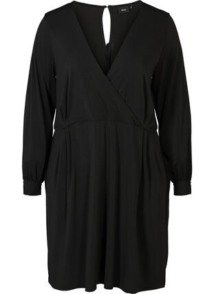 Langermet kjole med V-hals, Black, Packshot image number 0
