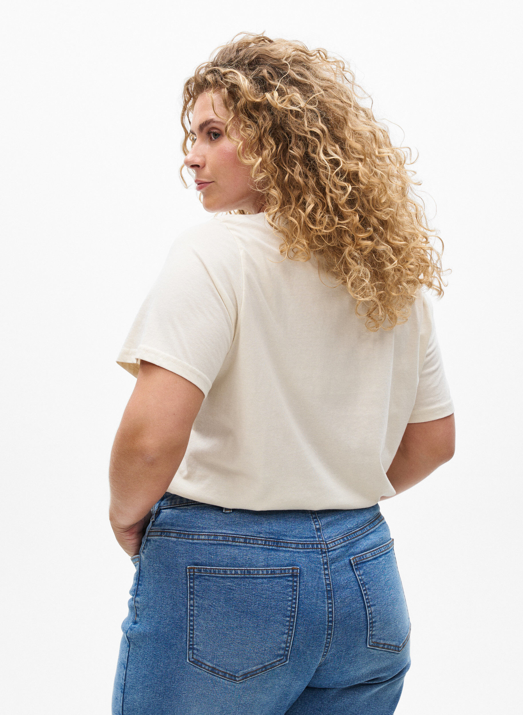 Zizzi FLASH - T-skjorte med trykk, Beige, Model image number 2