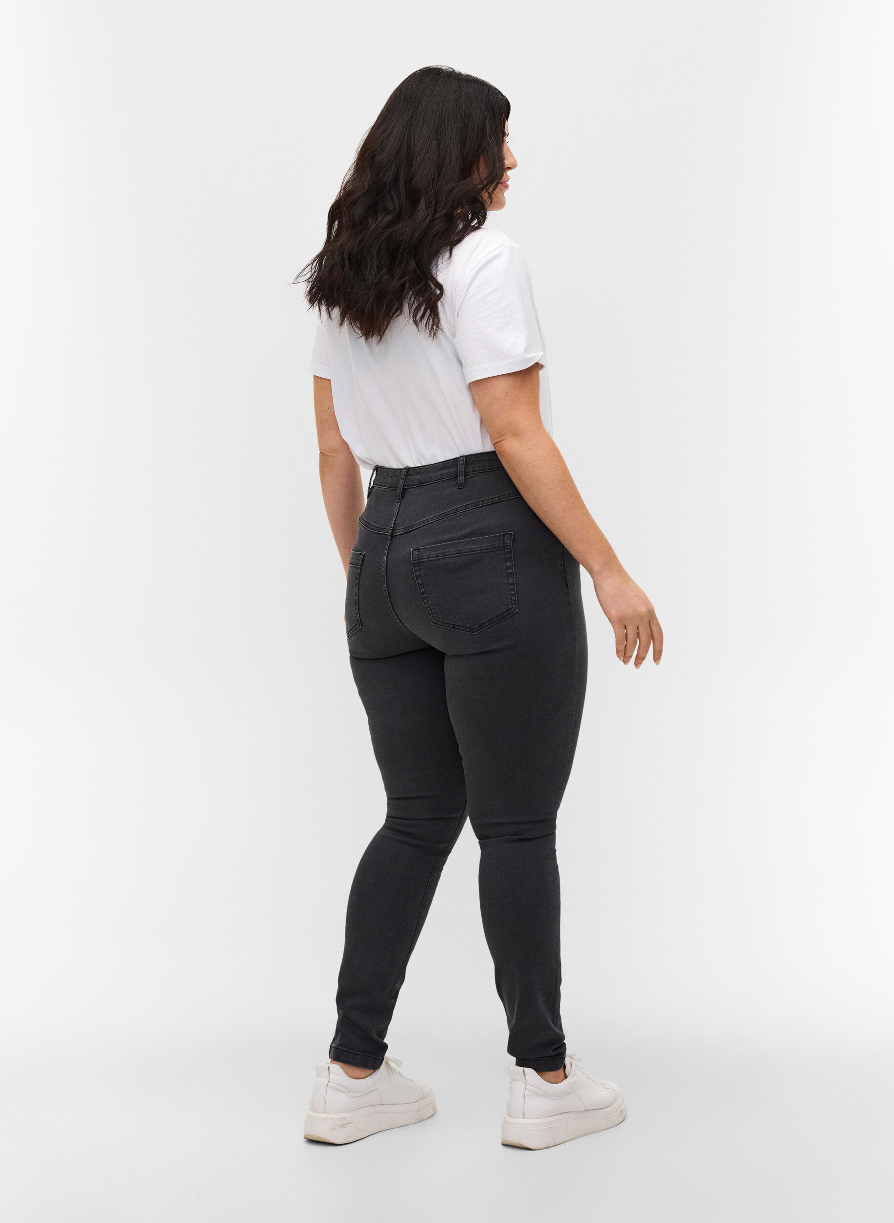 Zizzi Super slim Amy jeans med h&oslash;yt liv, Gr&aring;, Model image number 1