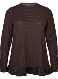 Bluse med struktur og volangkant, Brun
