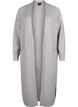 Lang strikket cardigan med lommer, Light Grey Melange, Packshot image number 0