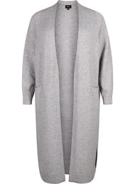 Lang strikket cardigan med lommer, Light Grey Melange