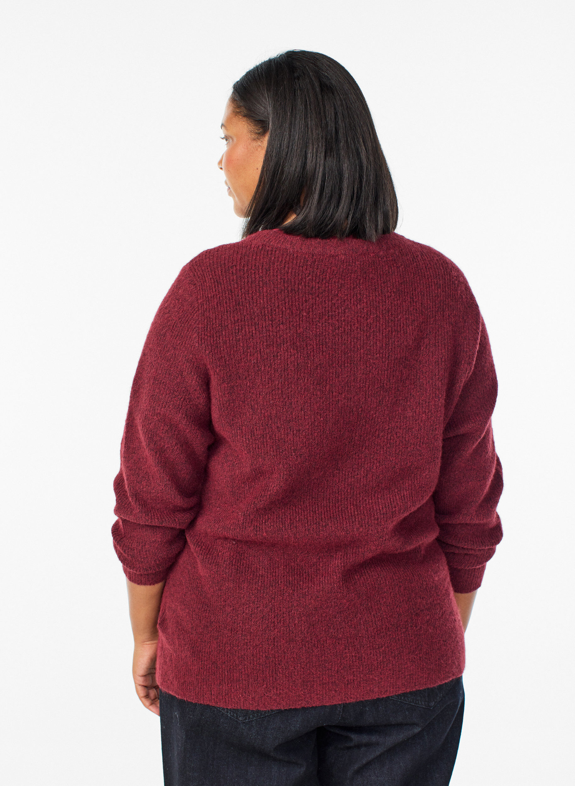 ZizziMelert strikkebluse med rund hals, R&oslash;d, Model image number 2