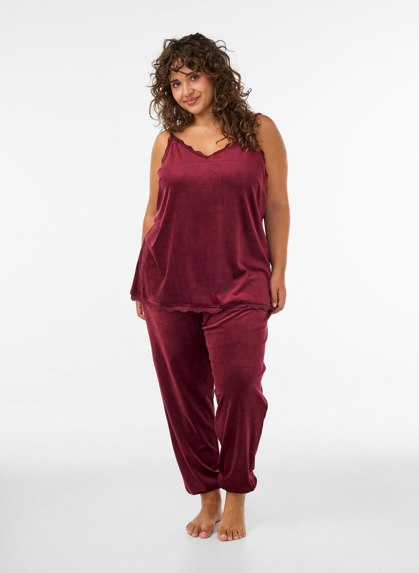 Velour topp med blonderkant, R&oslash;d, Model image number 1