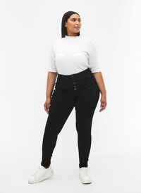 Amy-jeans med høy midje og knapper, Black, Model