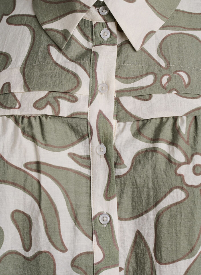 Trykt skjortebluse med rysjedetaljer, Grønn, Packshot image number 2