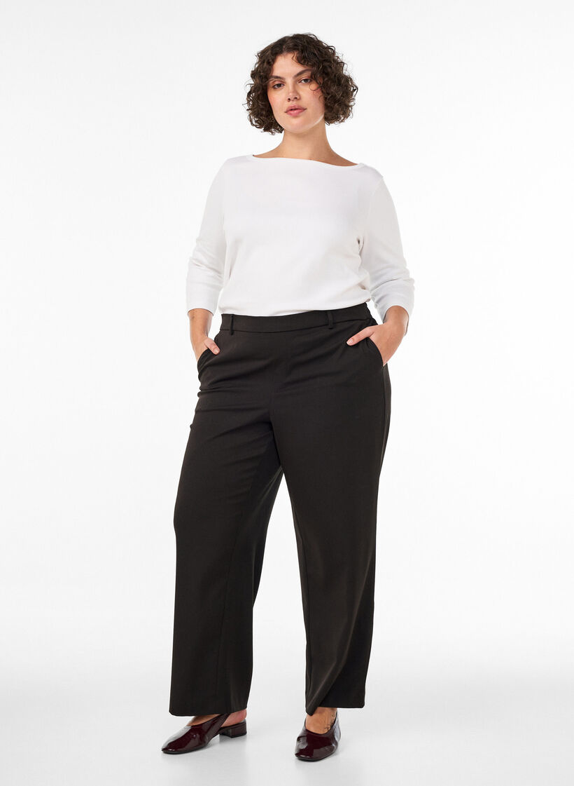 Dressbukse med h&oslash;y midje og straight fit, Svart, Model image number 0