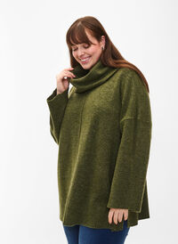 Melert strikkegenser med rullekrage, Winter Moss Mel., Model