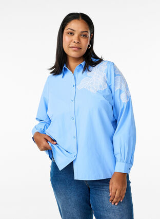 Zizzi Skjorte med blonderdetaljer, Della Robbia Blue, Model image number 0