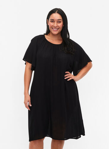 Kjole i viskose med korte ermer, Black, Model image number 0