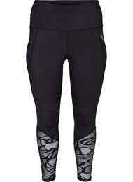 Cropped tights med mønstret mesh, Black