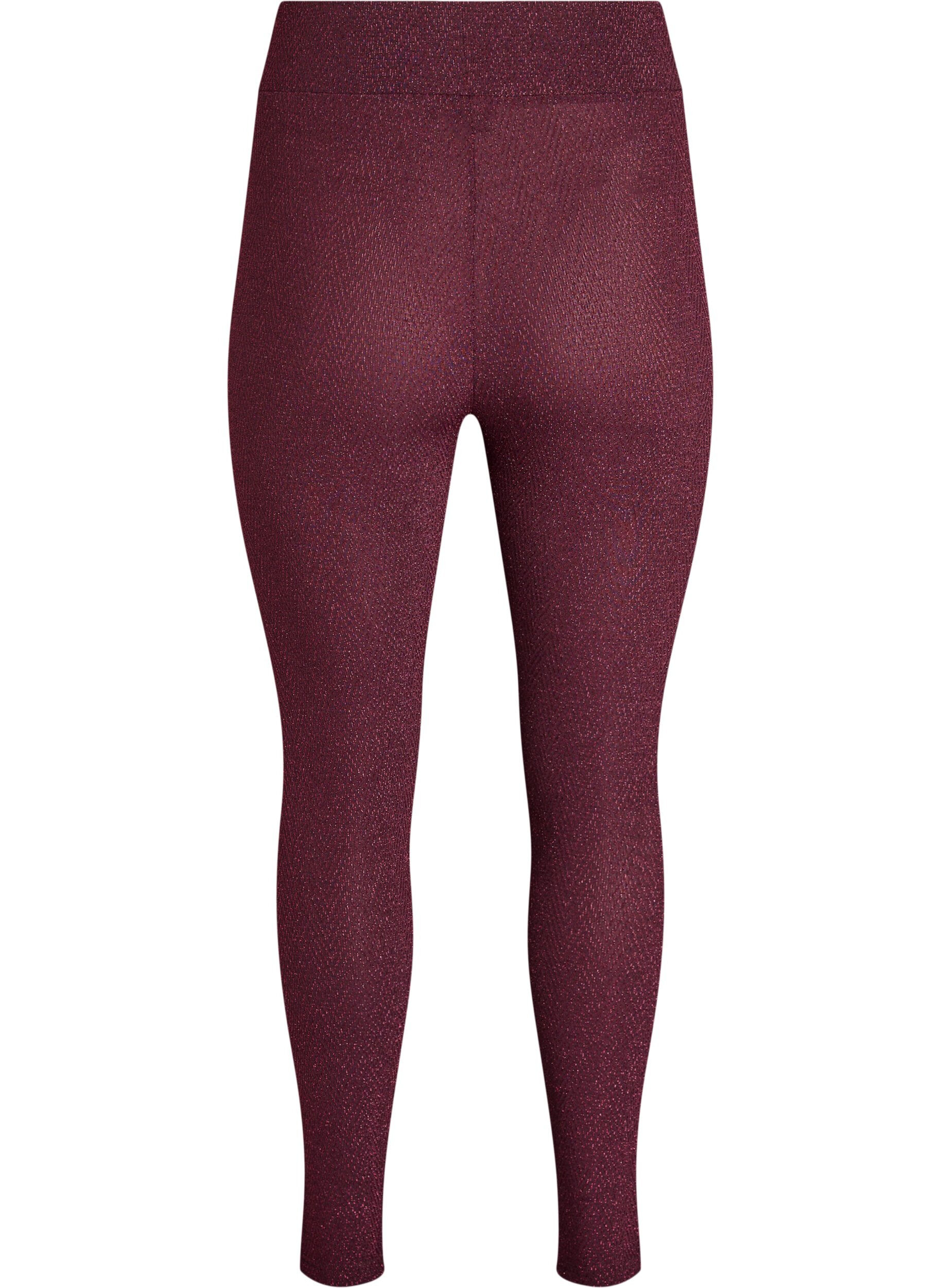 Zizzi Glitterm&oslash;nstrede leggings, M&oslash;rk Bordeaux, Packshot image number 1